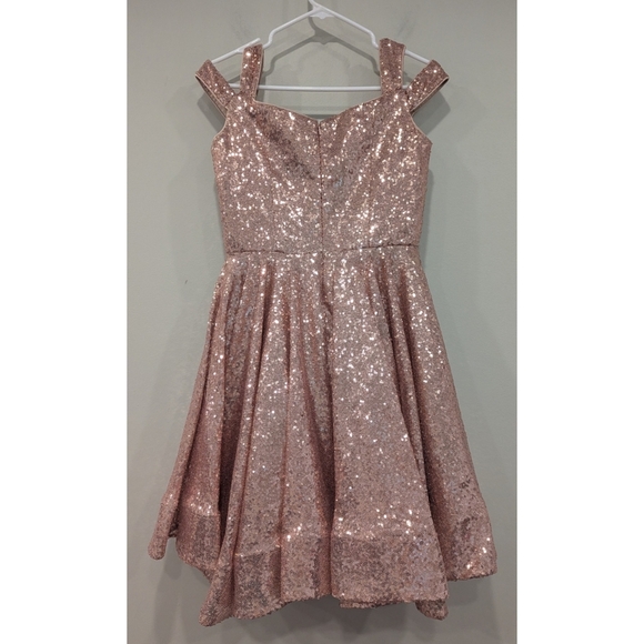 Ieena For Mac Duggal Sequin Rose Gold Fit And Flare Dress Size 4 - Picture 5 of 8